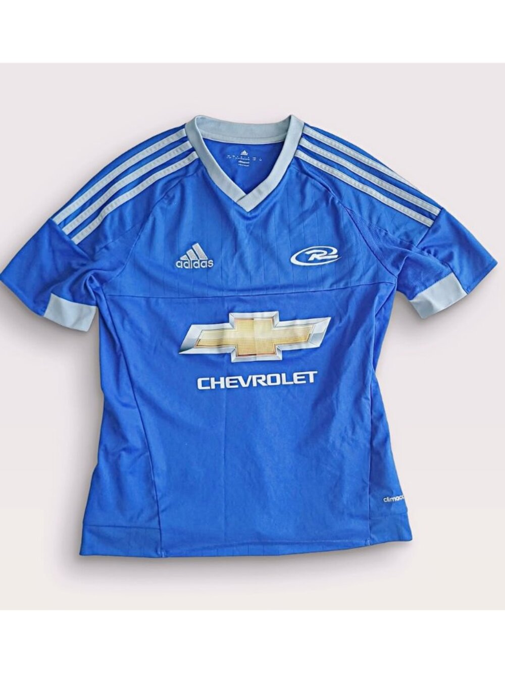 Adidas Soccer Jersey Blue Grey Chevrolet Blokecore Vintage Tee (L)
